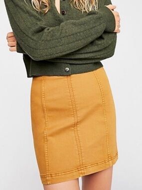 Free People Mustard Yellow Women’s Mini Skirt | Panel Seam Bodycon Skirt |Size 4